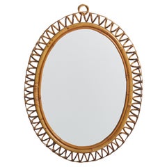 Italian Designer, Wall Mirror, Bamboo, Rattan, Italy, 1960s