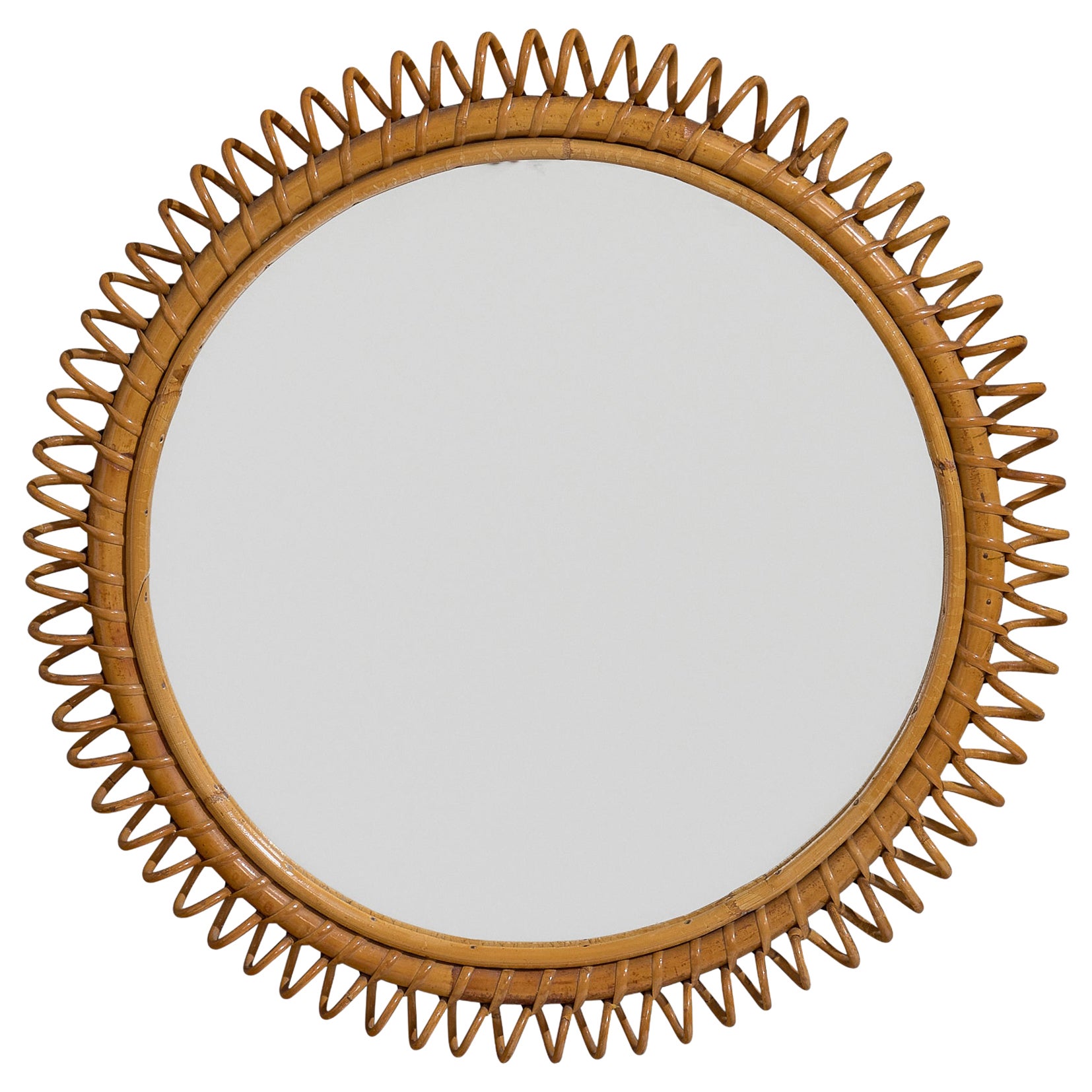 Italian Designer, Wall Mirror, Bamboo, Rattan, Italy, 1960s For Sale