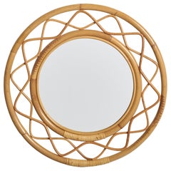 Italienischer Designer, Wandspiegel, Bambus, Rattan, Italien, 1960er Jahre
