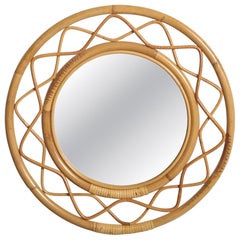 Italian Designer, Wall Mirror, Bamboo, Rattan, Italy, 1960s