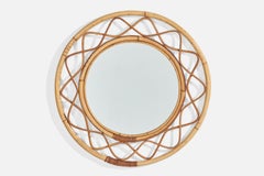 Italian Designer, Wall Mirror, Bamboo, Rattan, Italy, 1960s