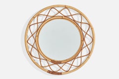 Italienischer Designer, Wandspiegel, Bambus, Rattan, Italien, 1960er Jahre