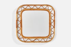 Italian Designer, Wall Mirror, Bamboo, Rattan, Italy, 1960s