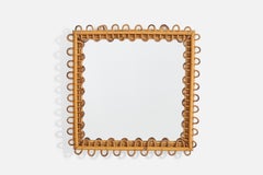 Italian Designer, Wall Mirror, Bamboo, Rattan, Italy, 1960s