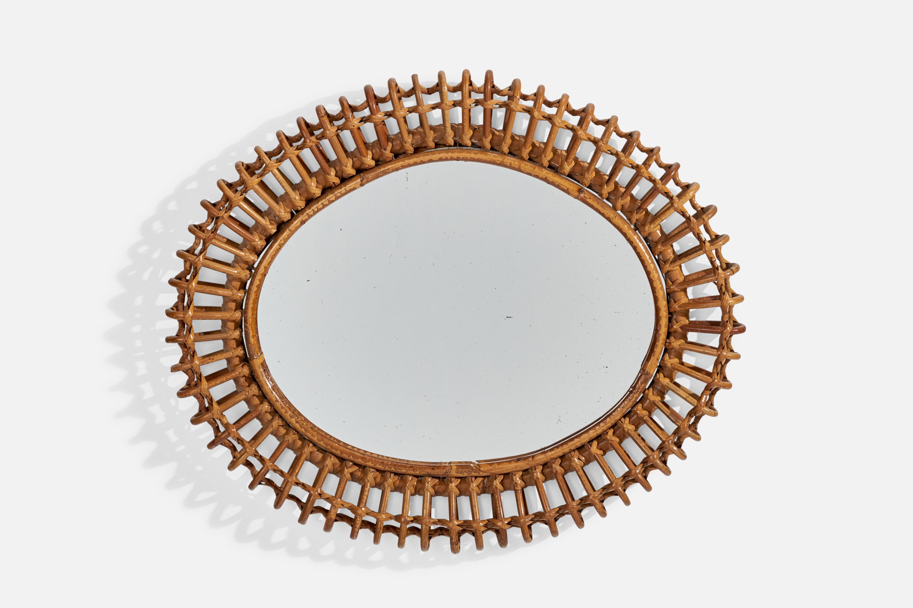 Miroir mural de designer italien, bambou, rotin, Italie, années 1960 en vente