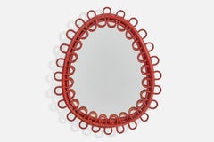 Italian Designer, Wall Mirror, Bamboo, Rattan, Italy, 1960s