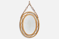 Italian Designer, Wall Mirror, Bamboo, Rattan, Italy, 1960s