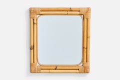 Italian Designer, Wall Mirror, Bamboo, Rattan, Italy, 1960s