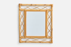 Italian Designer, Wall Mirror, Bamboo, Rattan, Italy, 1960s