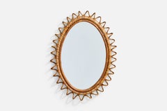 Italian Designer, Wall Mirror, Bamboo, Rattan, Italy, 1960s