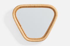 Italian Designer, Wall Mirror, Bamboo, Rattan, Italy, 1970s