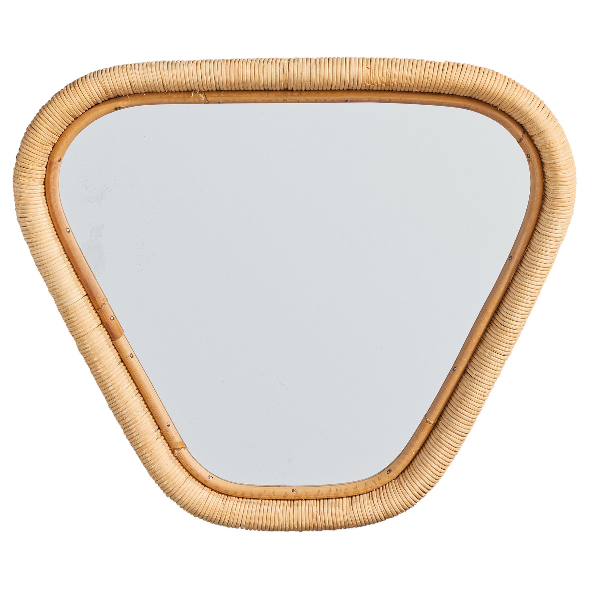 Miroir mural de designer italien, bambou, rotin, Italie, années 1970