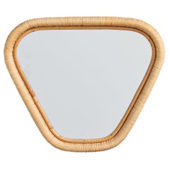 Italian Designer, Wall Mirror, Bamboo, Rattan, Italy, 1970s
