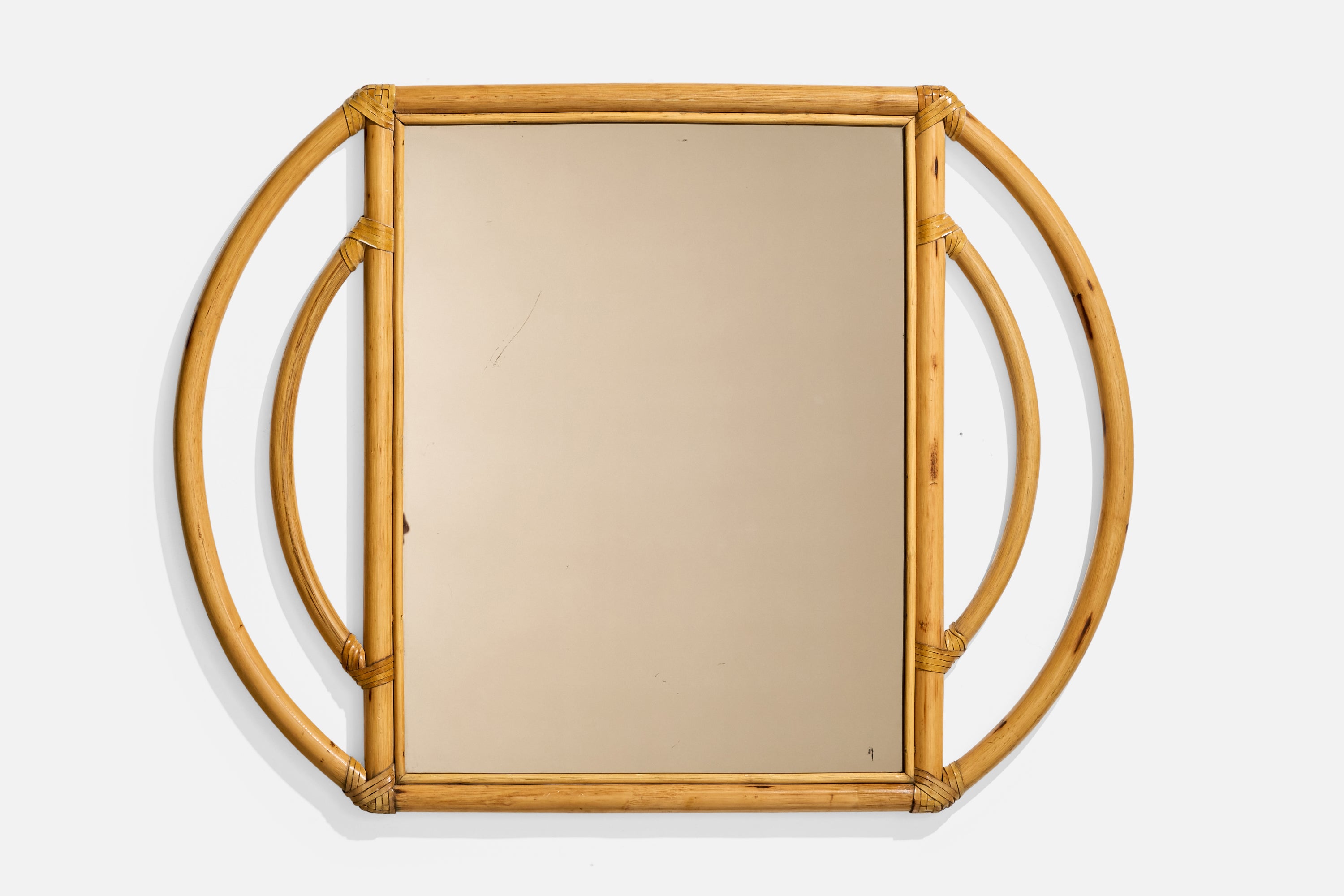 Italian Designer, Wall Mirror, Bamboo, Rattan, Italy, 1970s