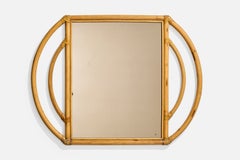 Italian Designer, Wall Mirror, Bamboo, Rattan, Italy, 1970s
