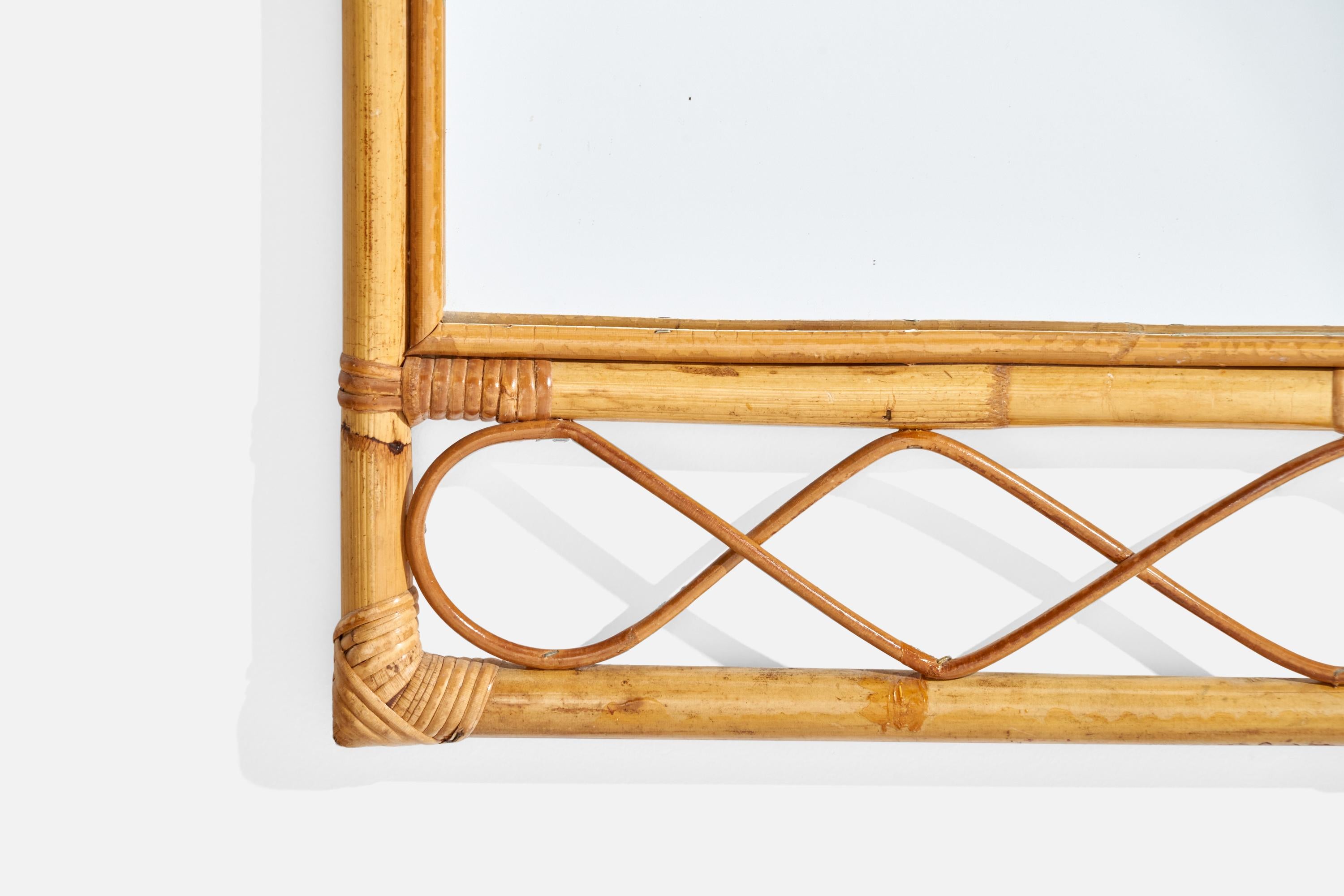Designer italien, miroir mural, bambou, rotin, Italie, vers 1960 en vente 1