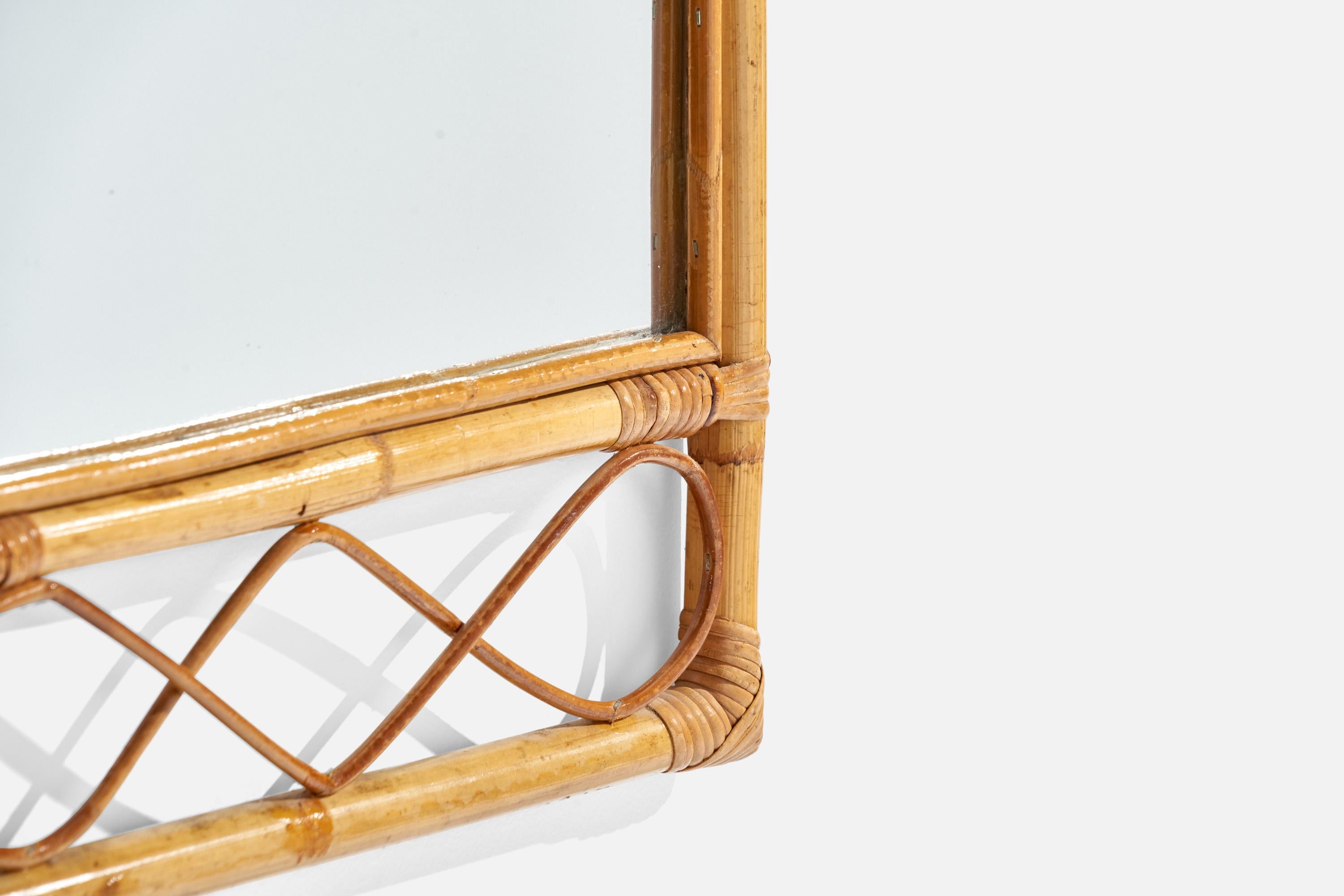 Designer italien, miroir mural, bambou, rotin, Italie, vers 1960 en vente 2