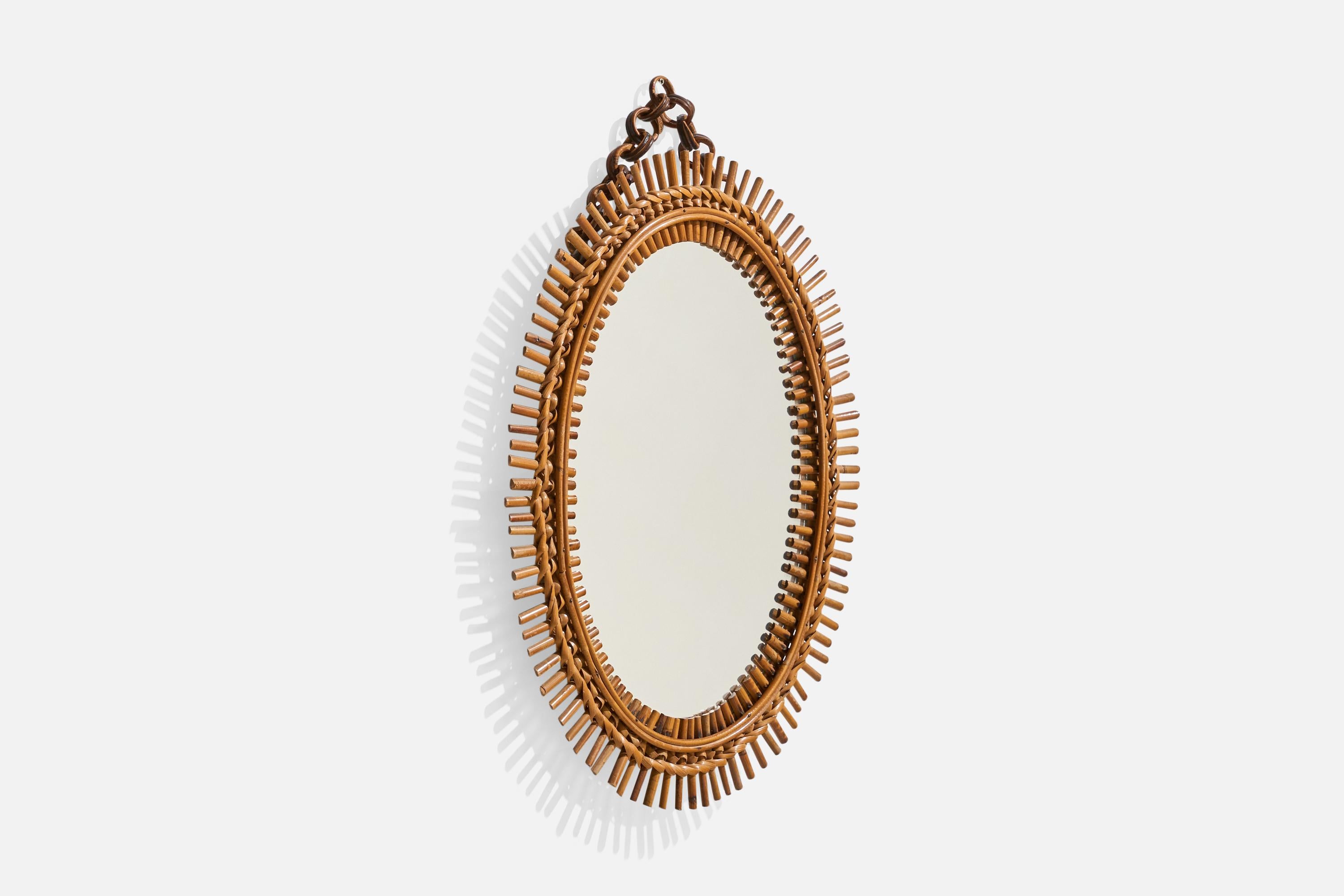 Mid-Century moderno Specchio da parete di design italiano, bambù, rattan, vetro a specchio, Italia, anni '50 in vendita