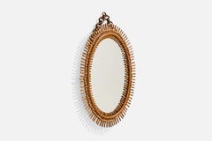 Italienischer Designer, Wandspiegel, Bambus, Rattan, Spiegelglas, Italien, 1950er Jahre