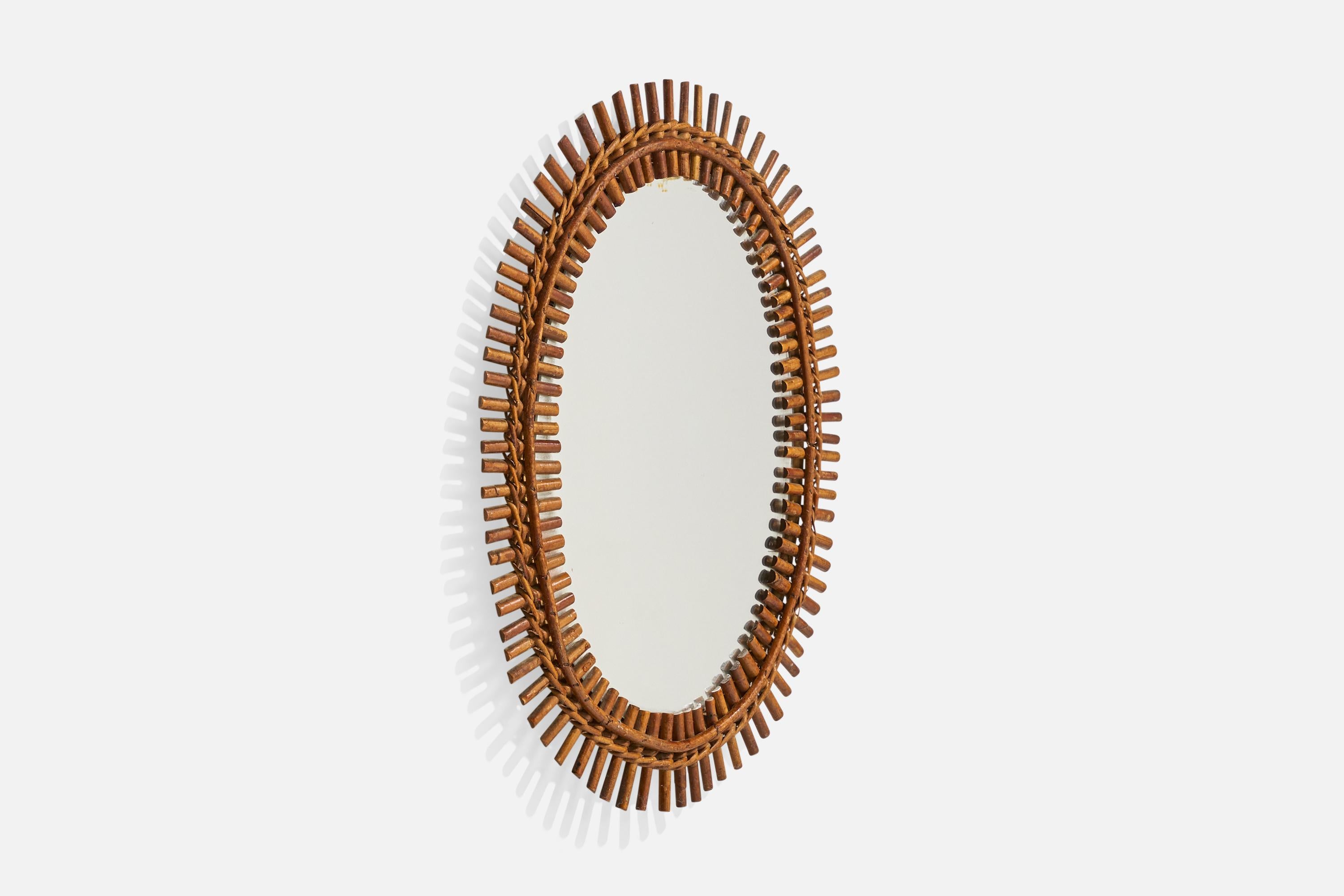 Mid-Century Modern Miroir mural de designer italien, bambou, rotin, verre de miroir, Italie, années 1950 en vente