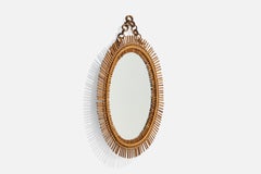 Italienischer Designer, Wandspiegel, Bambus, Rattan, Spiegelglas, Italien, 1950er Jahre