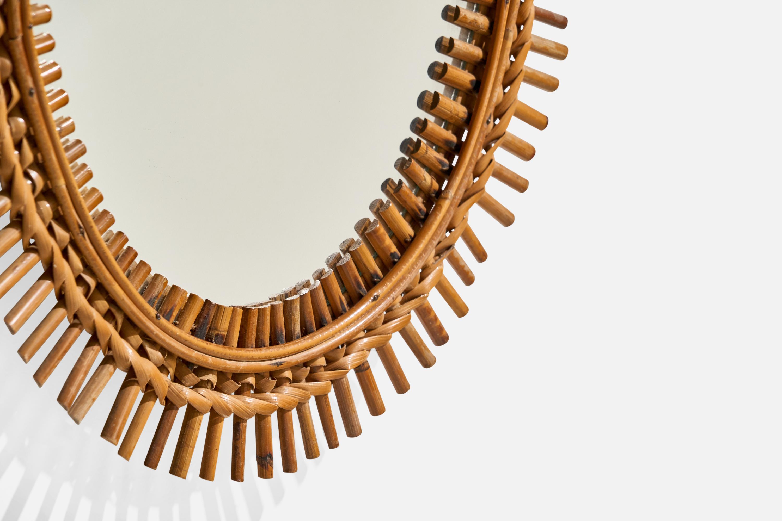 Bambù Specchio da parete di design italiano, bambù, rattan, vetro a specchio, Italia, anni '50 in vendita