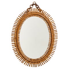 Italienischer Designer, Wandspiegel, Bambus, Rattan, Spiegelglas, Italien, 1950er Jahre