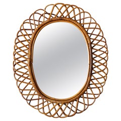 Vintage Italian Designer, Wall Mirror, Bamboo, Rattan, Mirror Glass, Italy, 1950s