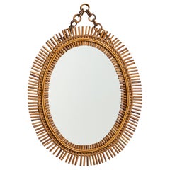 Italienischer Designer, Wandspiegel, Bambus, Rattan, Spiegelglas, Italien, 1950er Jahre