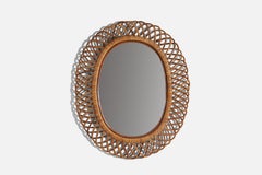 Vintage Italian Designer, Wall Mirror, Bamboo, Rattan, Mirror Glass, Italy, 1950s