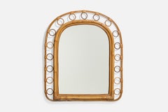 Italian Designer, Wall Mirror, Bamboo, Rattan, Mirror, Italy, 1960s