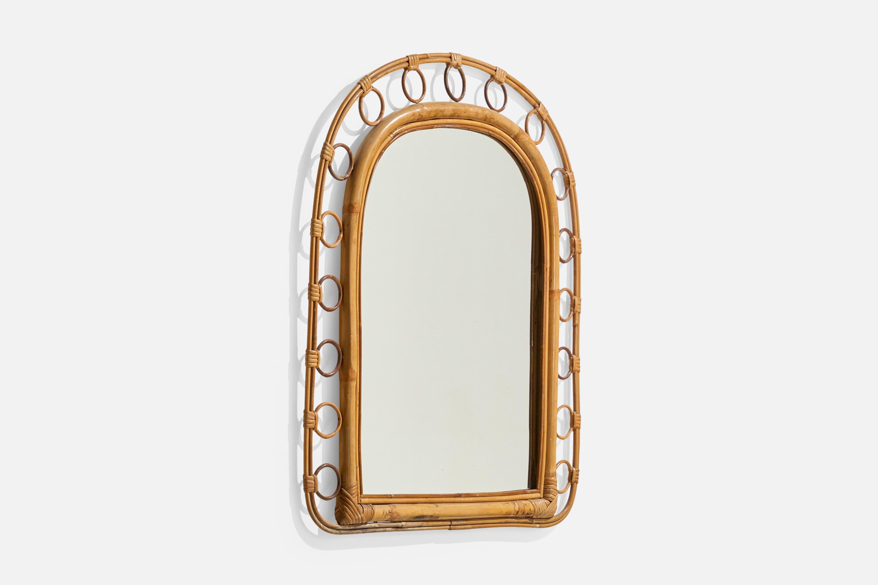 Mid-Century Modern Miroir mural de designer italien, bambou, rotin, miroir, Italie, années 1960 en vente