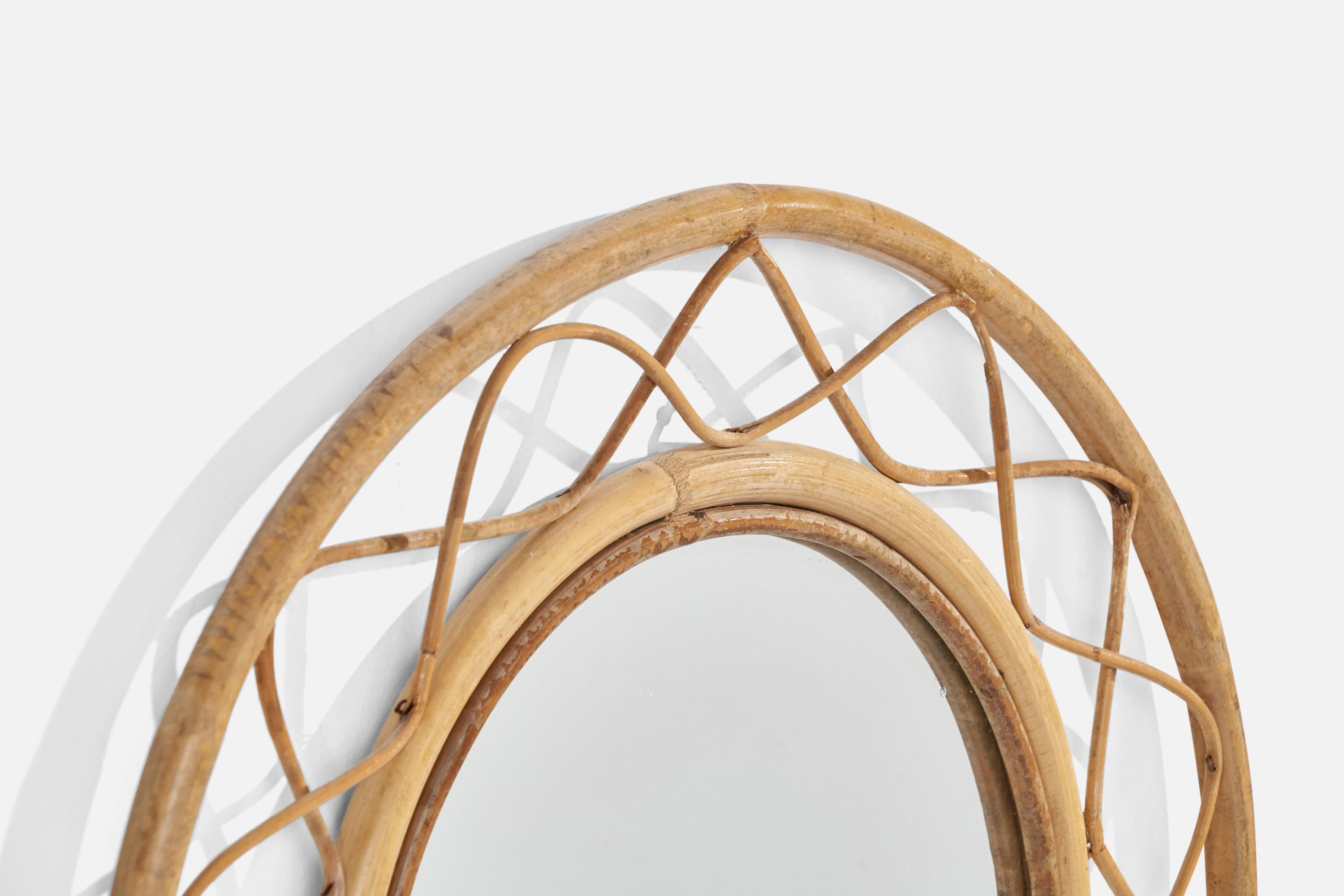 Italian Designer, Wall Mirror, Bamboo, Rattan, Mirror, Italy, 1960s In Good Condition For Sale In High Point, NC