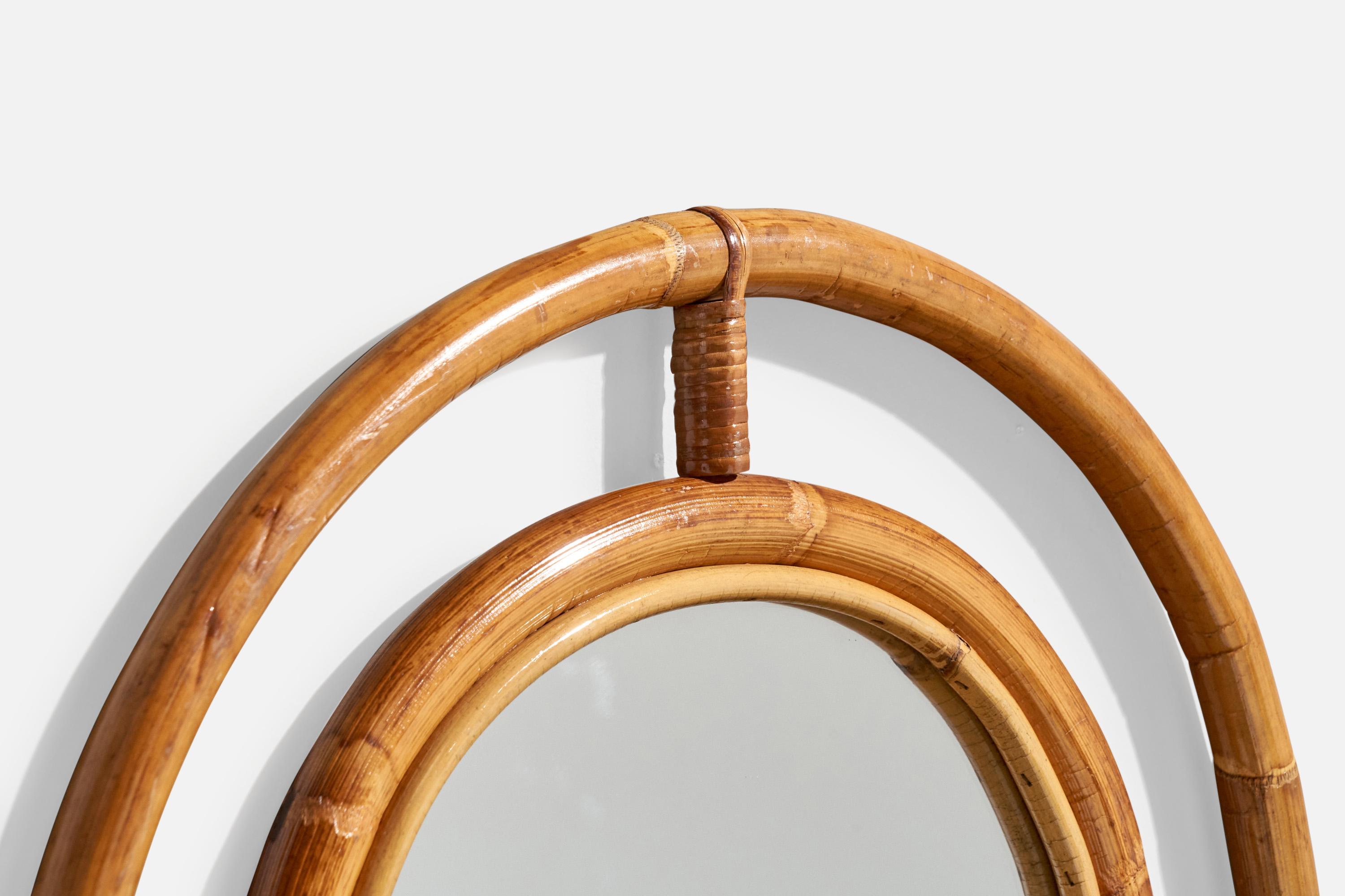 Italian Designer, Wall Mirror, Bamboo, Rattan, Mirror, Italy, 1960s In Good Condition For Sale In High Point, NC