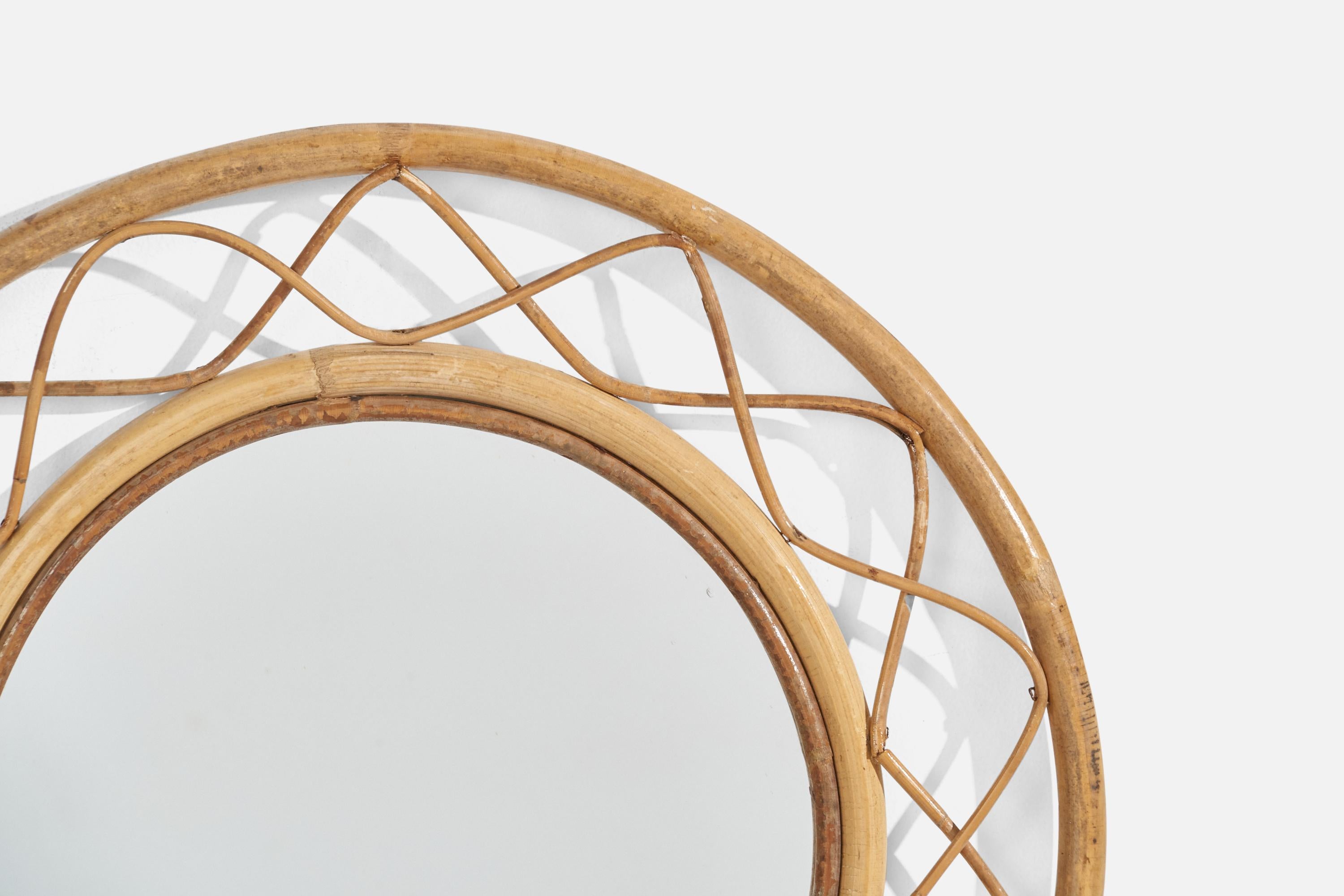 Mid-20th Century Italian Designer, Wall Mirror, Bamboo, Rattan, Mirror, Italy, 1960s For Sale