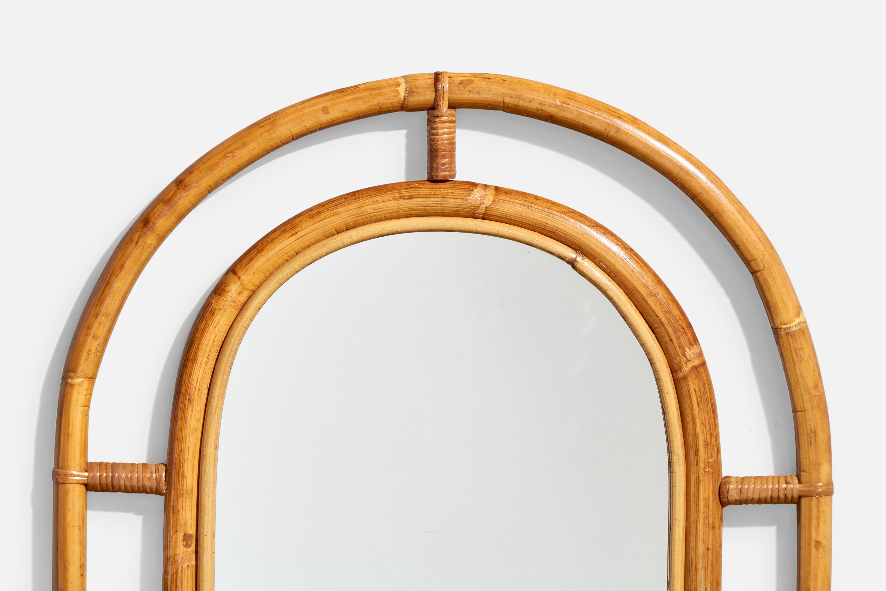 Mid-20th Century Italian Designer, Wall Mirror, Bamboo, Rattan, Mirror, Italy, 1960s For Sale