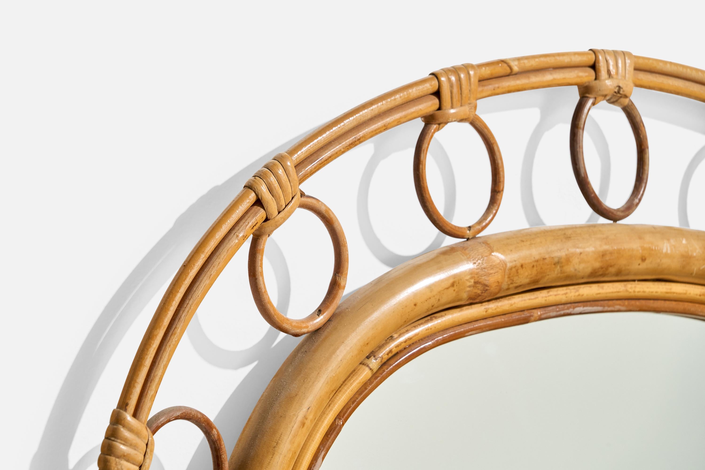 Bambou Miroir mural de designer italien, bambou, rotin, miroir, Italie, années 1960 en vente