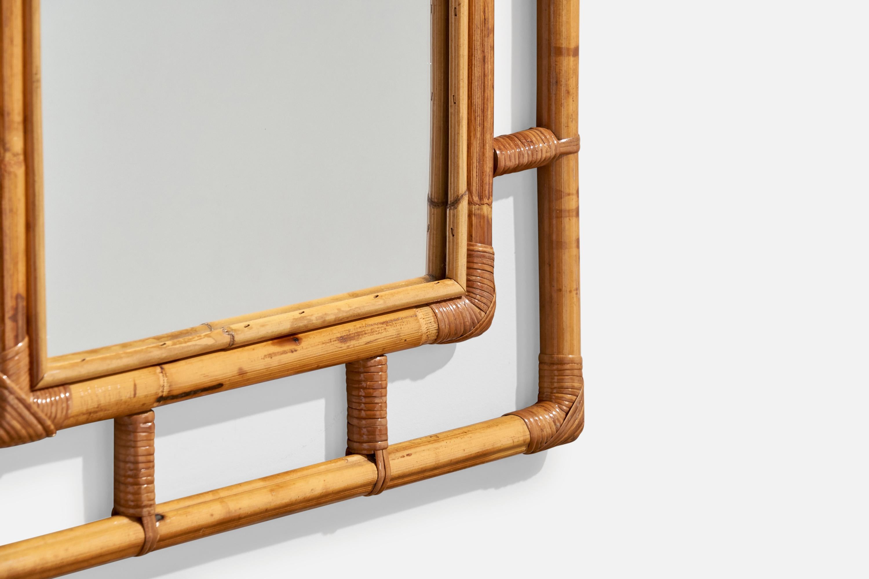 Italian Designer, Wall Mirror, Bamboo, Rattan, Mirror, Italy, 1960s For Sale 2