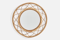 Italienischer Designer, Wandspiegel, Bambus, Rattan, Spiegel, Italien, 1960er
