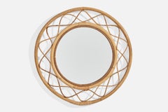 Italian Designer, Wall Mirror, Bamboo, Rattan, Mirror, Italy, 1960s