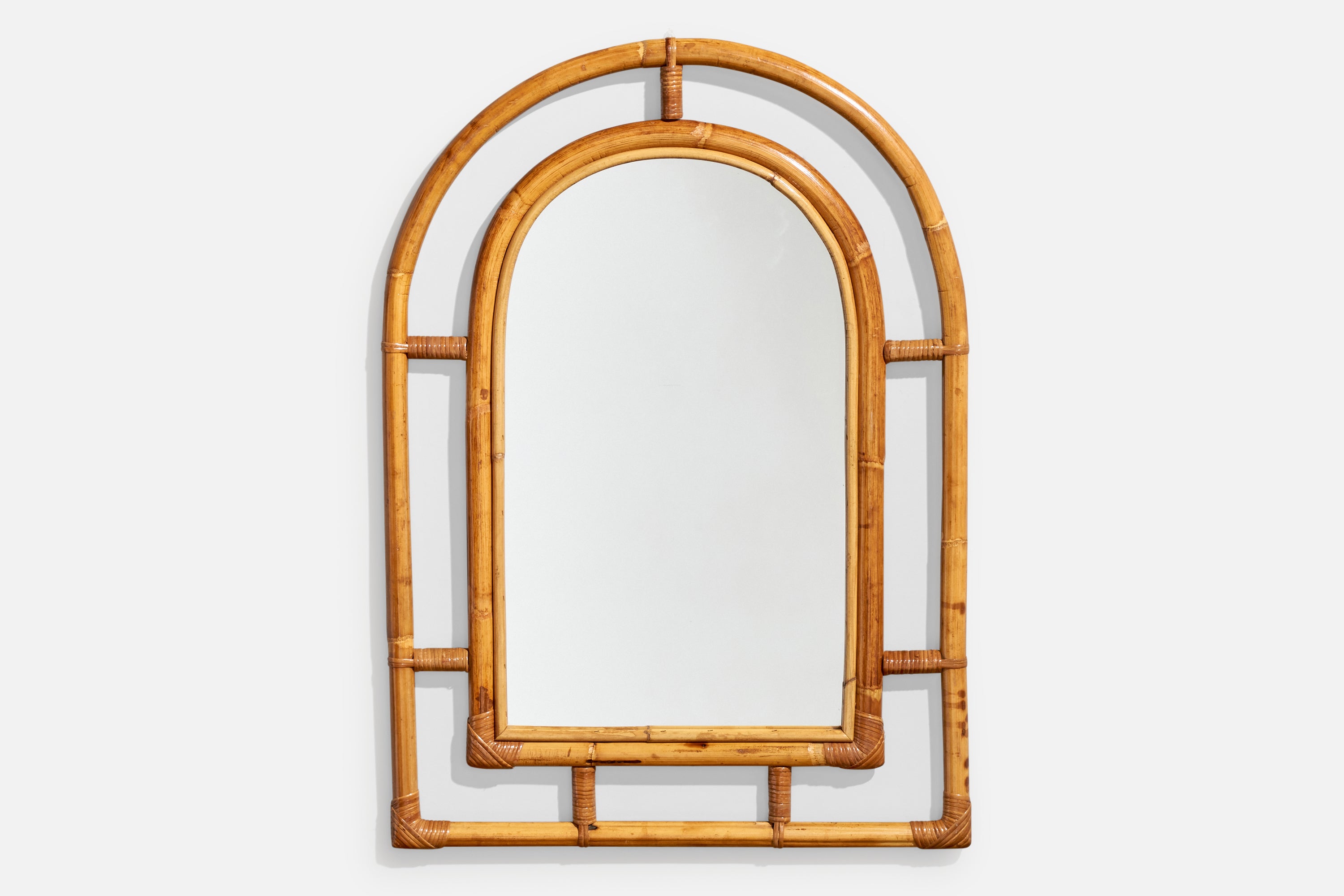 Specchio da parete di design italiano, bambù, rattan, specchio, Italia, anni '1960