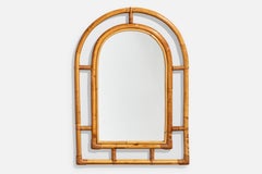 Italian Designer, Wall Mirror, Bamboo, Rattan, Mirror, Italy, 1960s