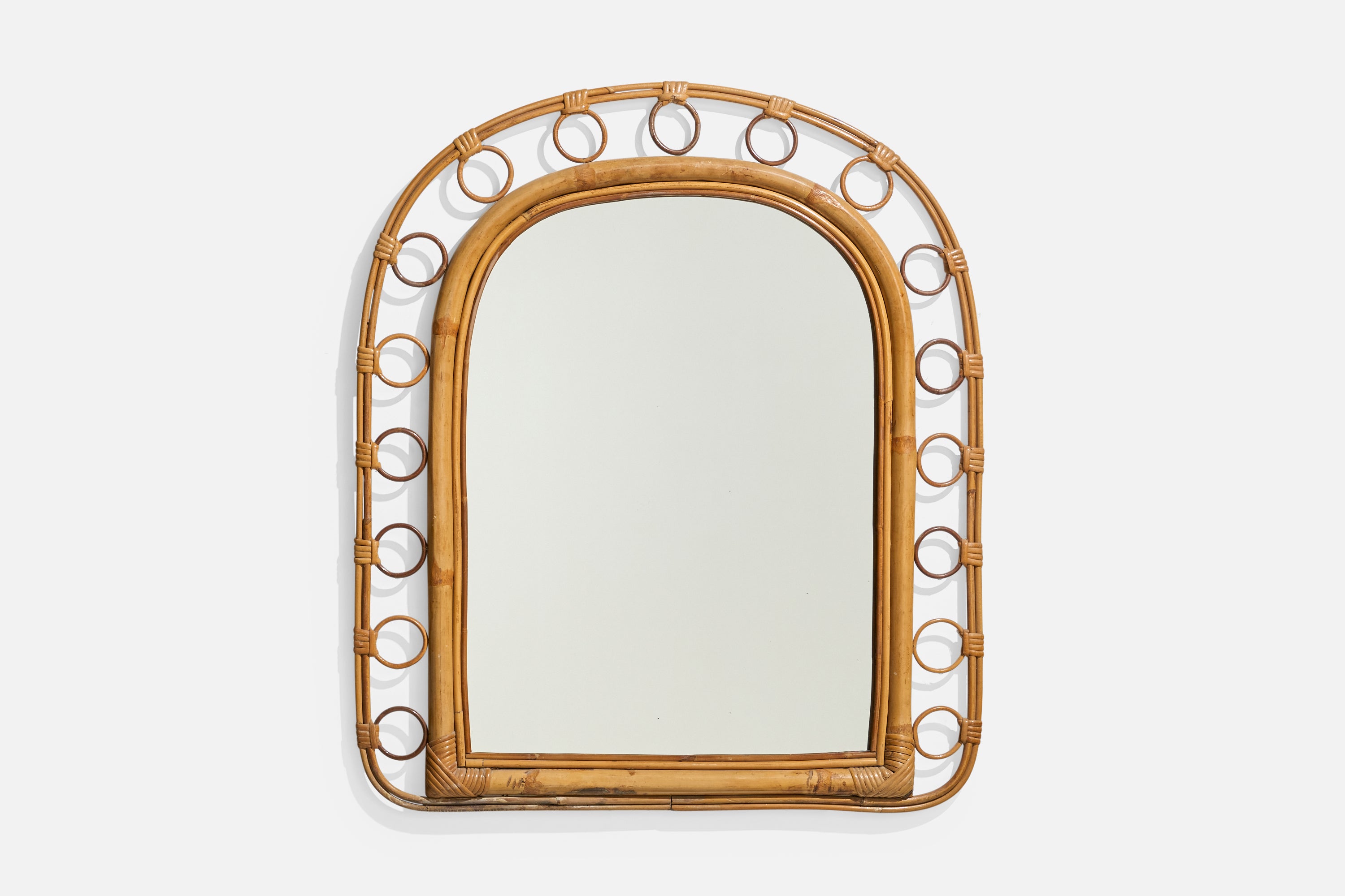 Italian Designer, Wall Mirror, Bamboo, Rattan, Mirror, Italy, 1960s