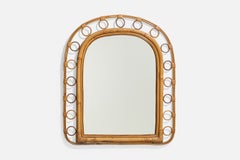 Italian Designer, Wall Mirror, Bamboo, Rattan, Mirror, Italy, 1960s