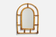 Italienischer italienischer Designer, Wandspiegel, Bambus, Rattan, Spiegel, Italien, um 1950