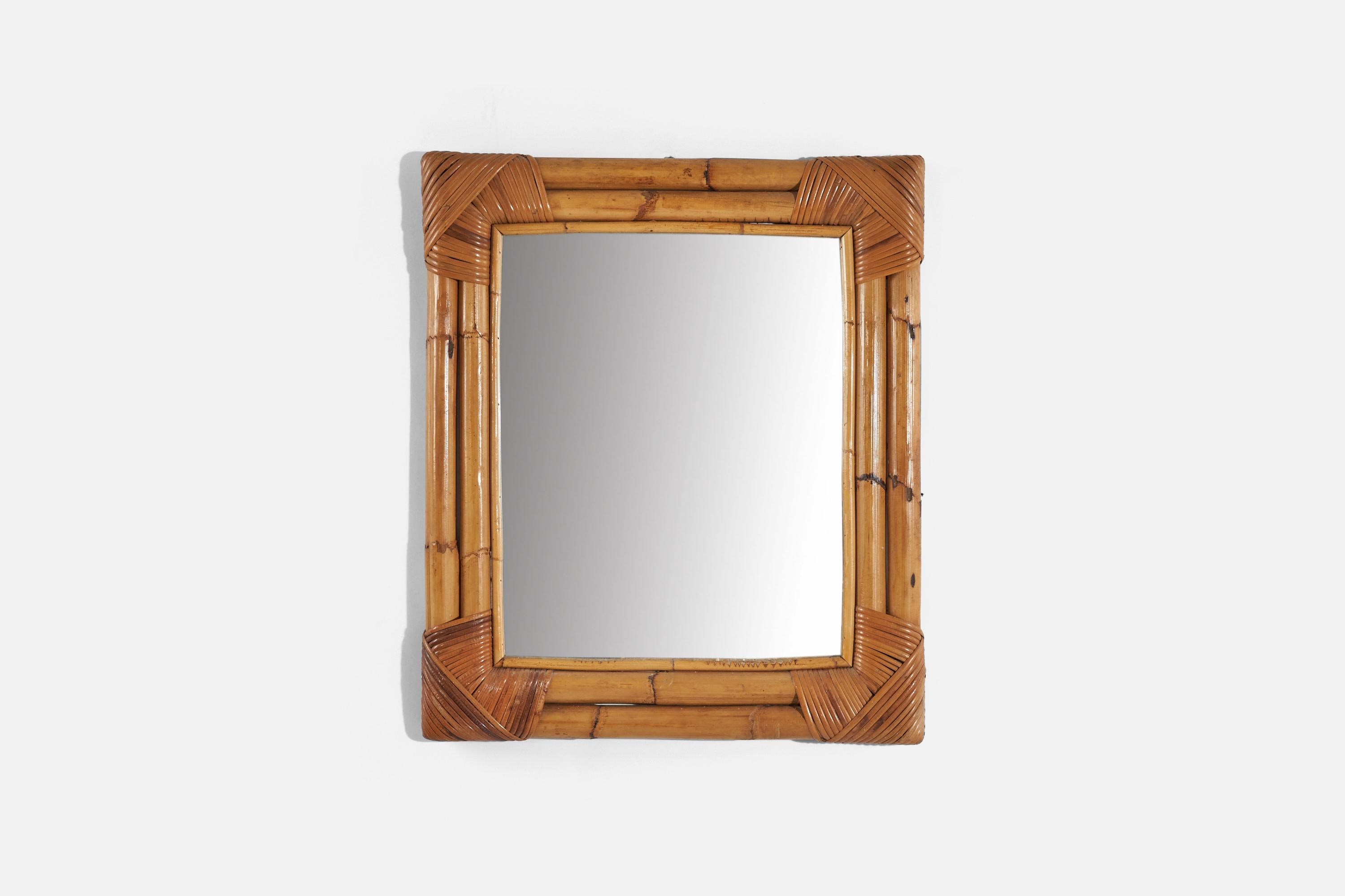 A rectangular, bamboo and rattan wall mirror designed and produced by an Italian designer, Italy, 1950s-1960s.
 