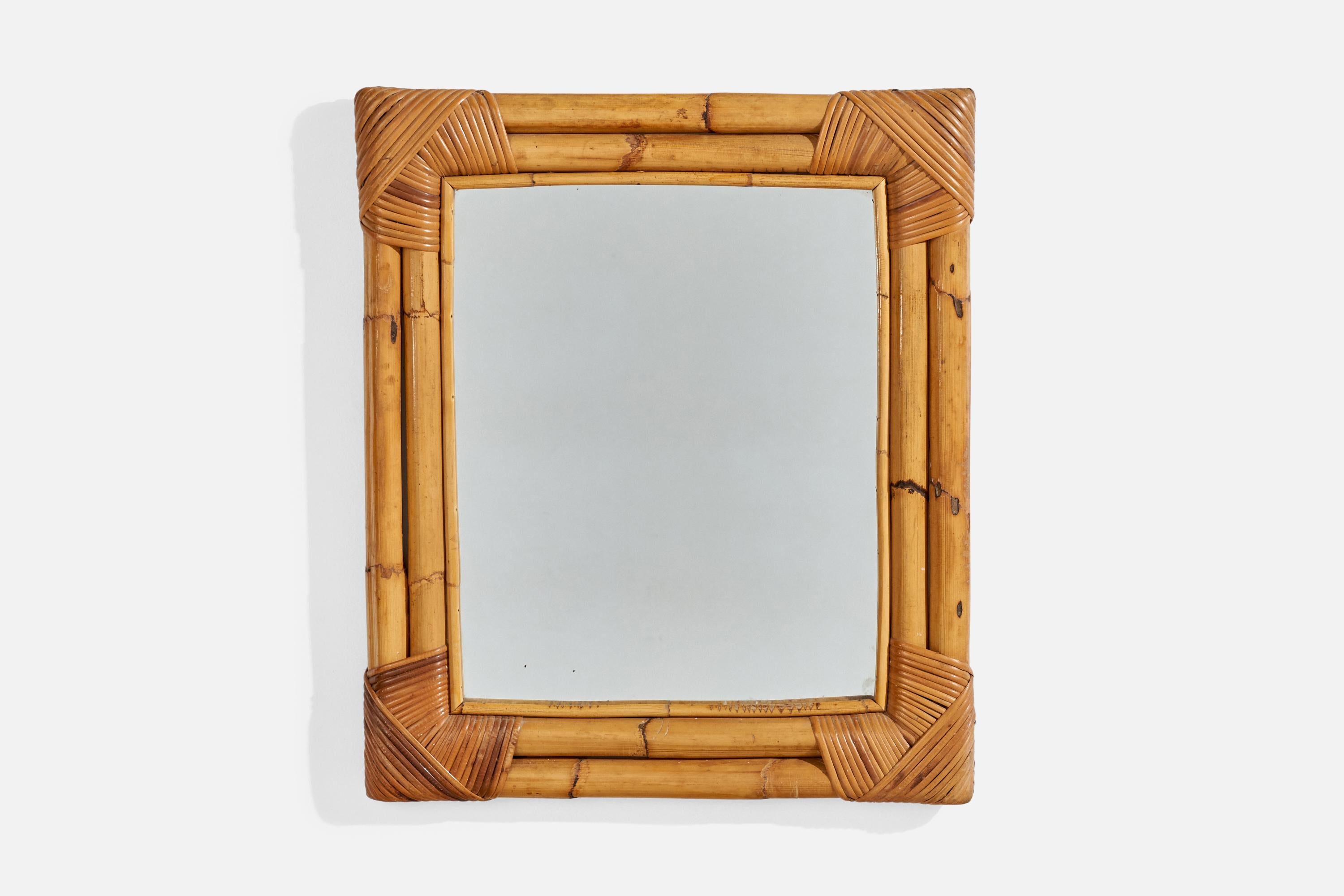 A rectangular, bamboo and rattan wall mirror designed and produced by an Italian designer, Italy, 1950s-1960s.
 