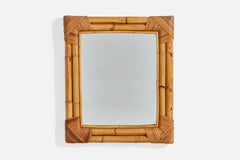 Italian Designer, Wall Mirror, Bamboo, Rattan, Mirror, Italy, C. 1950s