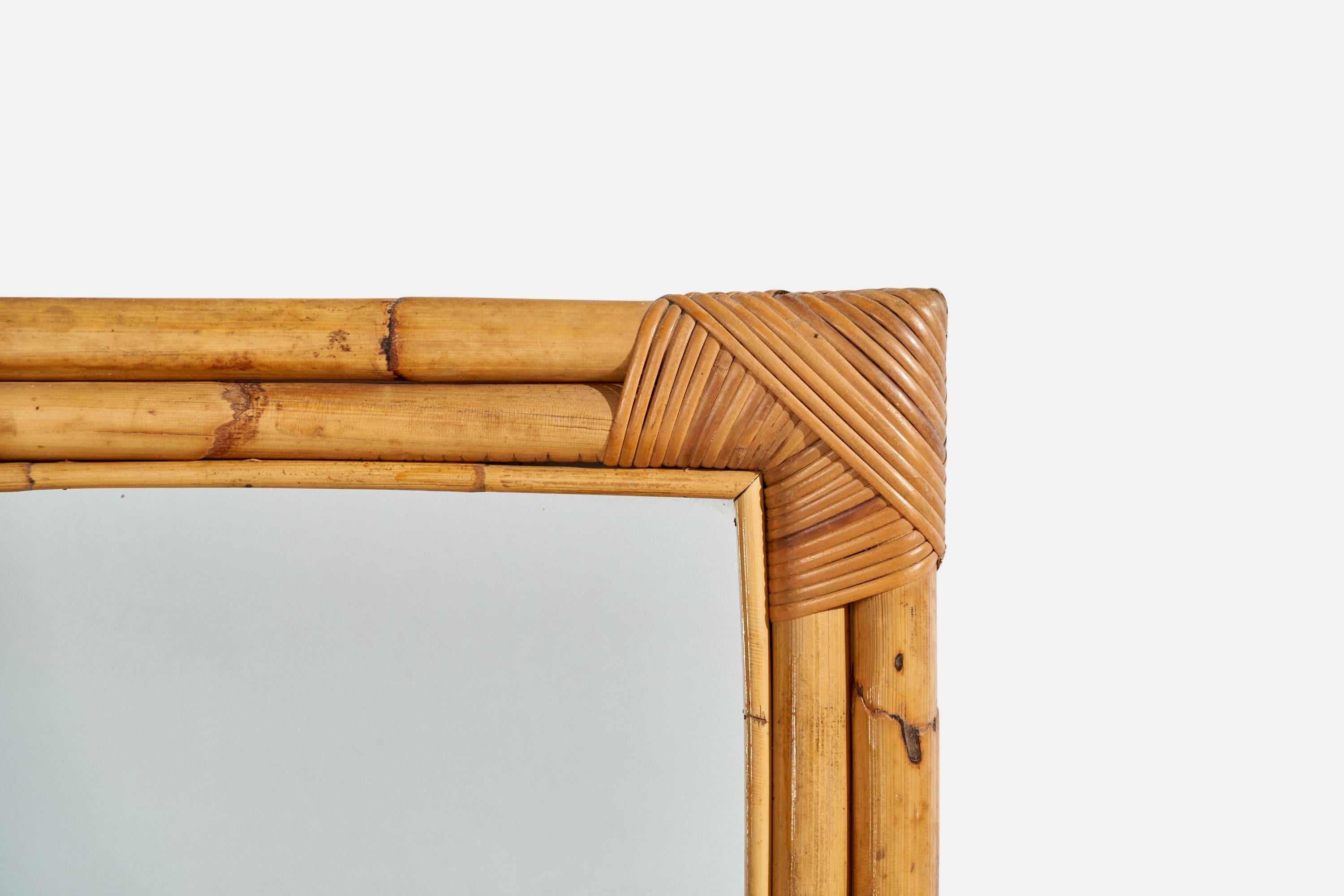 Italian Designer, Wall Mirror, Bamboo, Rattan, Mirror, Italy, C. 1950s In Good Condition For Sale In High Point, NC