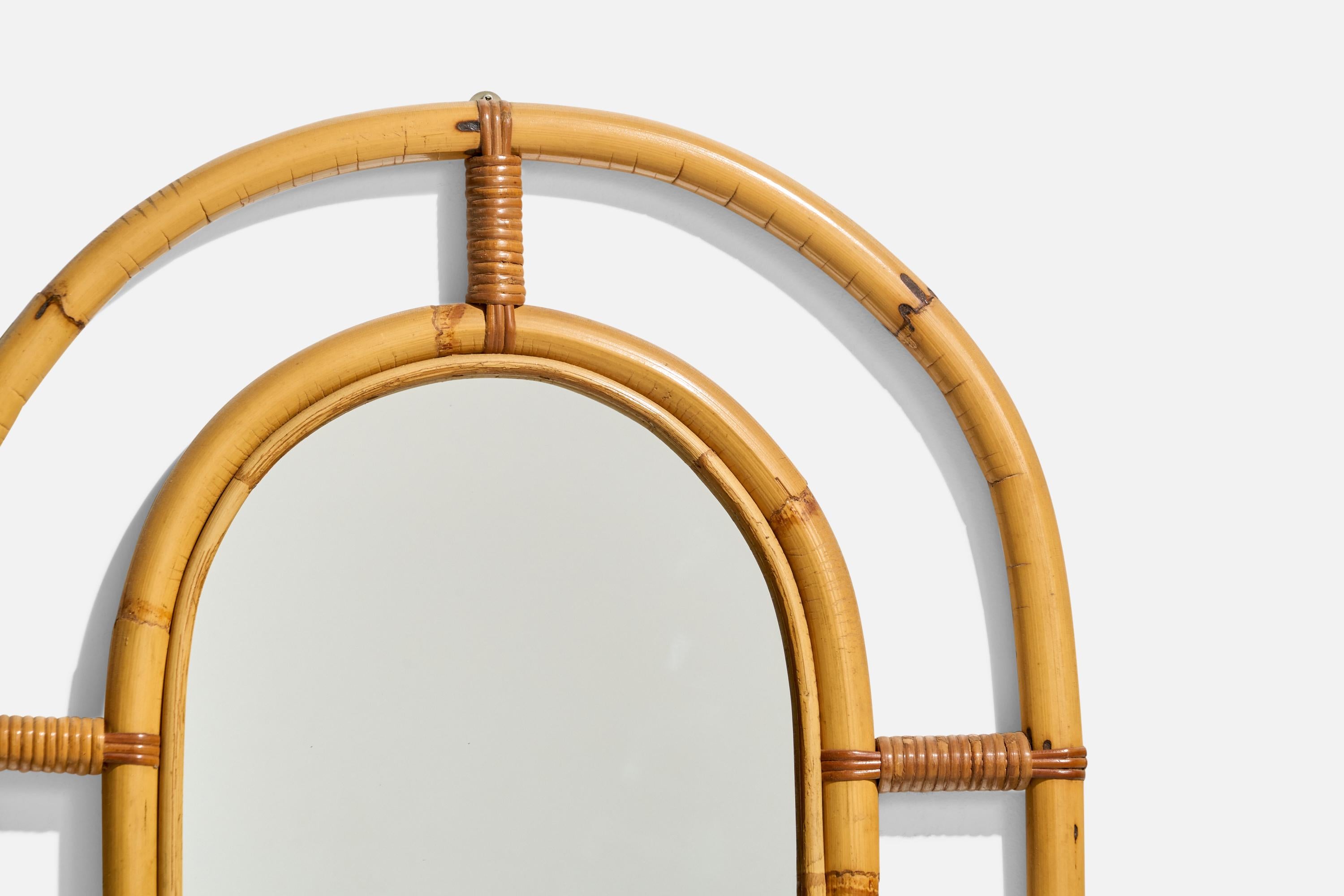 Italienischer italienischer Designer, Wandspiegel, Bambus, Rattan, Spiegel, Italien, um 1950 (Moderne der Mitte des Jahrhunderts) im Angebot